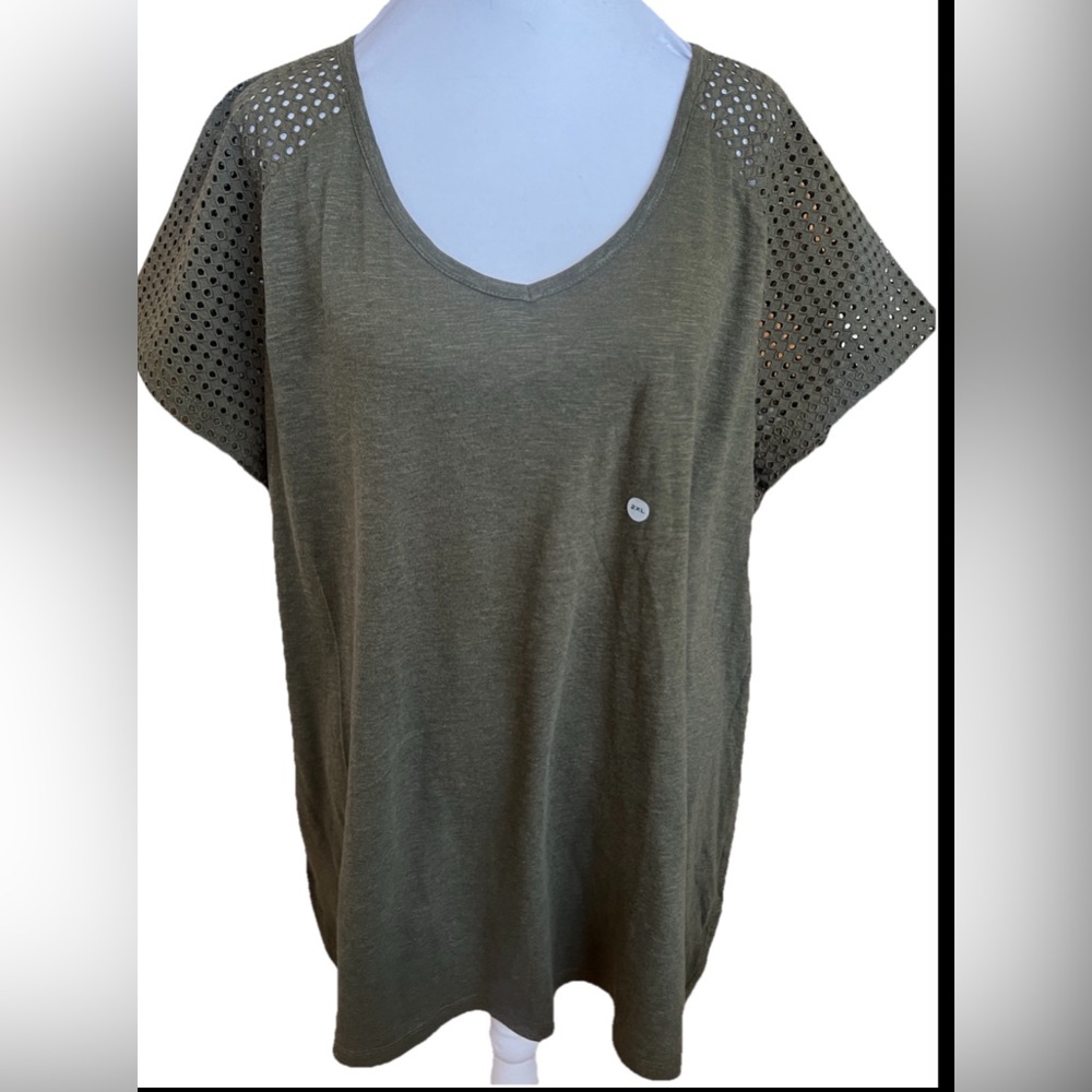 Eddie Bauer Khaki Perforated Sleeve Tee